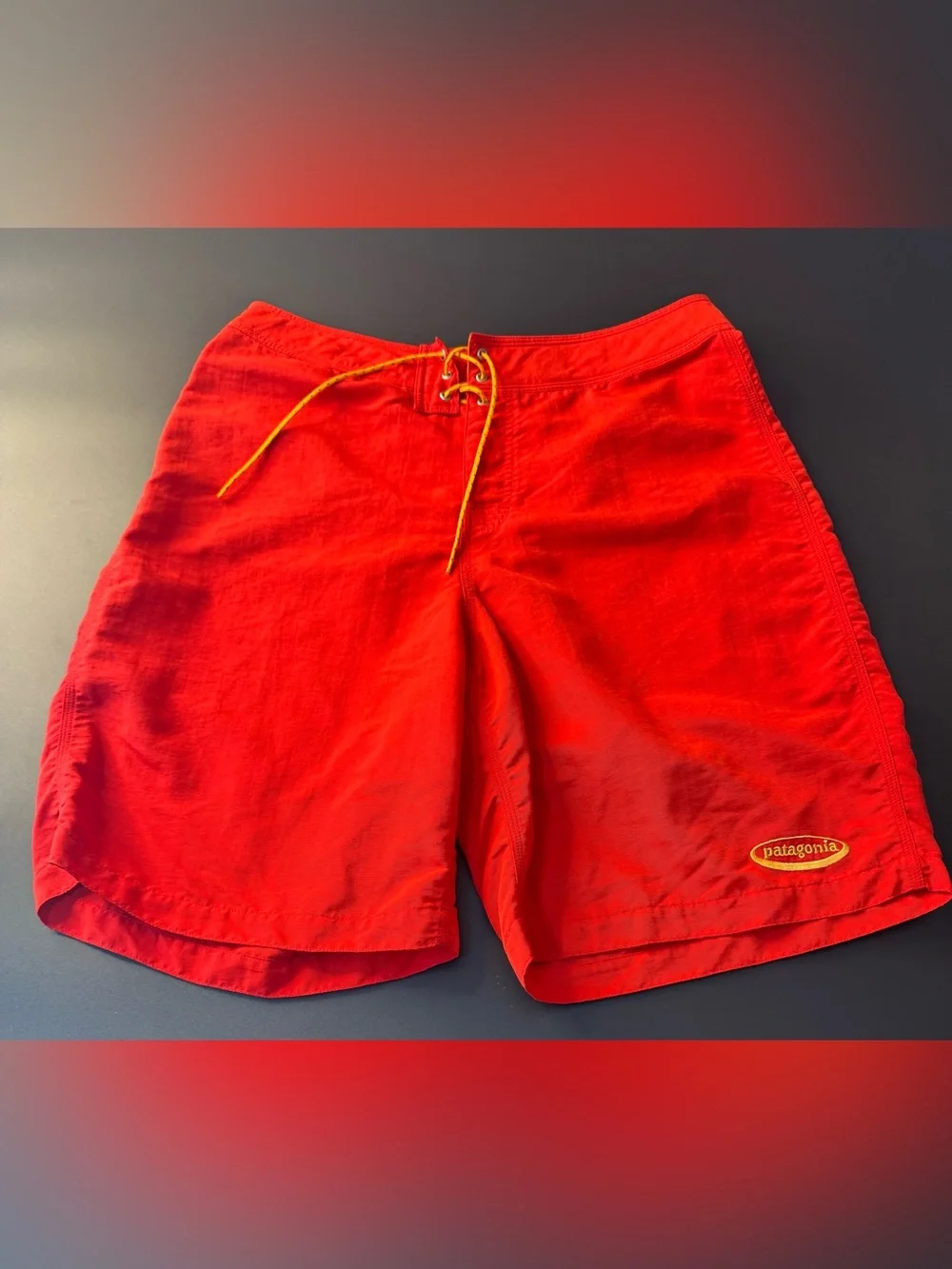 Patagonia Men’s Red Swim Board Shorts with Yellow Drawcord Size 34 Waist